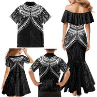 New Zealand Morepork Family Matching Mermaid Dress and Hawaiian Shirt Maori Pattern Black LT05 - Polynesian Pride