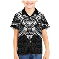 New Zealand Morepork Family Matching Mermaid Dress and Hawaiian Shirt Maori Pattern Black LT05 Son's Shirt Black - Polynesian Pride