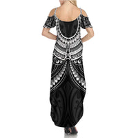 New Zealand Morepork Family Matching Summer Maxi Dress and Hawaiian Shirt Maori Pattern Black LT05 - Polynesian Pride