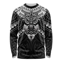 New Zealand Morepork Long Sleeve Shirt Maori Pattern Black