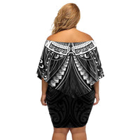 New Zealand Morepork Off Shoulder Short Dress Maori Pattern Black