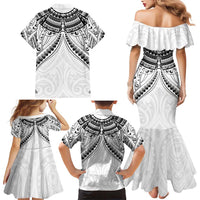 New Zealand Morepork Family Matching Mermaid Dress and Hawaiian Shirt Maori Pattern White LT05 - Polynesian Pride