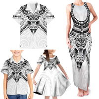 New Zealand Morepork Family Matching Tank Maxi Dress and Hawaiian Shirt Maori Pattern White LT05 - Polynesian Pride
