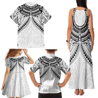 New Zealand Morepork Family Matching Tank Maxi Dress and Hawaiian Shirt Maori Pattern White LT05 - Polynesian Pride