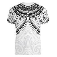 New Zealand Morepork Women V-Neck T-Shirt Maori Pattern White