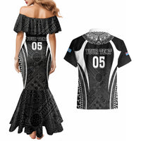 Custom Fiji Rugby Couples Matching Mermaid Dress and Hawaiian Shirt Fijian Warrior Black LT05 - Polynesian Pride