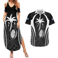 Custom Fiji Rugby Couples Matching Summer Maxi Dress and Hawaiian Shirt Fijian Warrior Black LT05 Black - Polynesian Pride