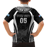 Custom Fiji Rugby Family Matching Off Shoulder Short Dress and Hawaiian Shirt Fijian Warrior Black LT05 - Polynesian Pride
