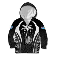 Custom Fiji Rugby Kid Hoodie Fijian Warrior Black LT05 Zip Hoodie Black - Polynesian Pride