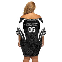 Custom Fiji Rugby Off Shoulder Short Dress Fijian Warrior Black LT05 - Polynesian Pride