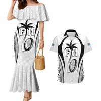 Custom Fiji Rugby Couples Matching Mermaid Dress and Hawaiian Shirt Fijian Warrior White LT05 White - Polynesian Pride