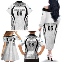 Custom Fiji Rugby Family Matching Off The Shoulder Long Sleeve Dress and Hawaiian Shirt Fijian Warrior White LT05 - Polynesian Pride