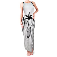 Custom Fiji Rugby Family Matching Tank Maxi Dress and Hawaiian Shirt Fijian Warrior White LT05 Mom's Dress White - Polynesian Pride