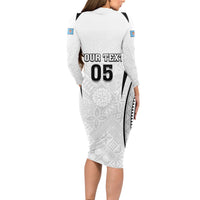 Custom Fiji Rugby Long Sleeve Bodycon Dress Fijian Warrior White LT05 - Polynesian Pride