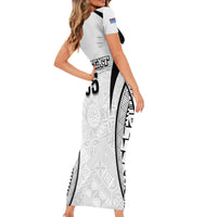Custom Fiji Rugby Short Sleeve Bodycon Dress Fijian Warrior White LT05 - Polynesian Pride
