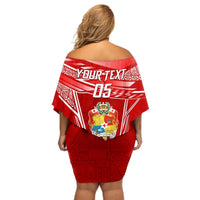 Custom Tonga Rugby Off Shoulder Short Dress Kupesi Ngatu Pattern LT05 - Polynesian Pride