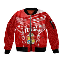 Custom Tonga Rugby Sleeve Zip Bomber Jacket Kupesi Ngatu Pattern