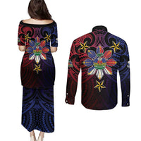 Haiti Philippines Couples Matching Puletasi and Long Sleeve Button Shirt Haitian Coat Of Arms With Filipino Sun