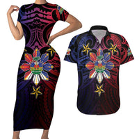 Haiti Philippines Couples Matching Short Sleeve Bodycon Dress and Hawaiian Shirt Haitian Coat Of Arms With Filipino Sun LT05 Black - Polynesian Pride