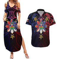 Haiti Philippines Couples Matching Summer Maxi Dress and Hawaiian Shirt Haitian Coat Of Arms With Filipino Sun LT05 Black - Polynesian Pride