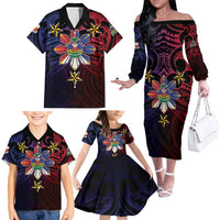 Haiti Philippines Family Matching Off The Shoulder Long Sleeve Dress and Hawaiian Shirt Haitian Coat Of Arms With Filipino Sun LT05 - Polynesian Pride