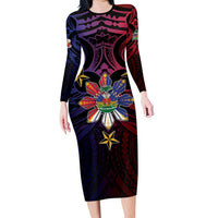 Haiti Philippines Long Sleeve Bodycon Dress Haitian Coat Of Arms With Filipino Sun