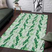 Hawaii Ti Leaf Maile Tuberose Lei Area Rug With Hanalei Leaf Green