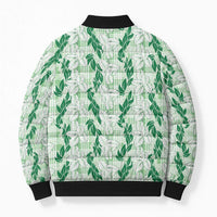 Hawaii Ti Leaf Maile Tuberose Lei Bomber Puffer Jacket With Hanalei Leaf Green