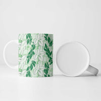 Hawaii Ti Leaf Maile Tuberose Lei Ceramic Mug With Hanalei Leaf Green