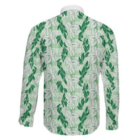 Hawaii Ti Leaf Maile Tuberose Lei Family Matching Puletasi and Hawaiian Shirt With Hanalei Leaf Green