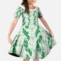 Hawaii Ti Leaf Maile Tuberose Lei Family Matching Tank Maxi Dress and Hawaiian Shirt With Hanalei Leaf Green