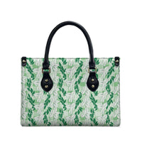 Hawaii Ti Leaf Maile Tuberose Lei Leather Bag With Hanalei Leaf Green