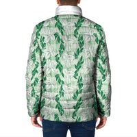 Hawaii Ti Leaf Maile Tuberose Lei Padded Jacket With Hanalei Leaf Green
