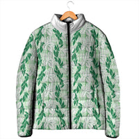 Hawaii Ti Leaf Maile Tuberose Lei Padded Jacket With Hanalei Leaf Green