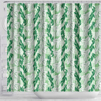 Hawaii Ti Leaf Maile Tuberose Lei Shower Curtain With Hanalei Leaf Green