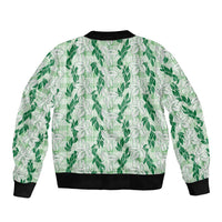 Hawaii Ti Leaf Maile Tuberose Lei Sleeve Zip Bomber Jacket With Hanalei Leaf Green