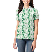 Hawaii Ti Leaf Maile Tuberose Lei Women Polo Shirt With Hanalei Leaf Green