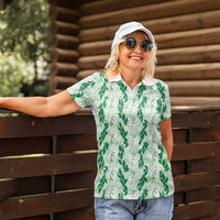 Hawaii Ti Leaf Maile Tuberose Lei Women Polo Shirt With Hanalei Leaf Green