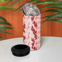 Hawaii Ti Leaf Maile Tuberose Lei 4 in 1 Can Cooler Tumbler With Hanalei Leaf Red