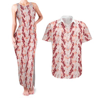Hawaii Ti Leaf Maile Tuberose Lei Couples Matching Tank Maxi Dress and Hawaiian Shirt With Hanalei Leaf Red