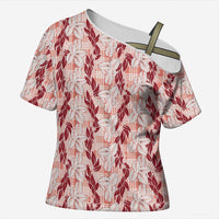 Hawaii Ti Leaf Maile Tuberose Lei Cross Shoulder Shirt With Hanalei Leaf Red