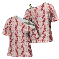 Hawaii Ti Leaf Maile Tuberose Lei Cross Shoulder Shirt With Hanalei Leaf Red