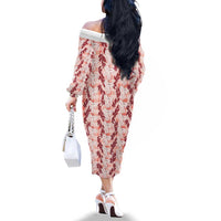 Hawaii Ti Leaf Maile Tuberose Lei Family Matching Off The Shoulder Long Sleeve Dress and Hawaiian Shirt With Hanalei Leaf Red LT05 - Polynesian Pride