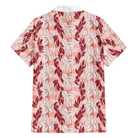 Hawaii Ti Leaf Maile Tuberose Lei Family Matching Off Shoulder Maxi Dress and Hawaiian Shirt With Hanalei Leaf Red