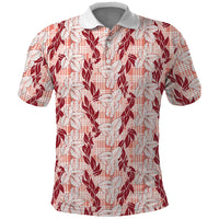 Hawaii Ti Leaf Maile Tuberose Lei Polo Shirt With Hanalei Leaf Red
