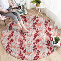 Hawaii Ti Leaf Maile Tuberose Lei Round Carpet With Hanalei Leaf Red