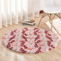 Hawaii Ti Leaf Maile Tuberose Lei Round Carpet With Hanalei Leaf Red