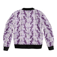 Hawaii Ti Leaf Maile Tuberose Lei Bomber Jacket With Hanalei Leaf Purple