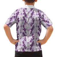 Hawaii Ti Leaf Maile Tuberose Lei Family Matching Off The Shoulder Long Sleeve Dress and Hawaiian Shirt With Hanalei Leaf Purple LT05 - Polynesian Pride