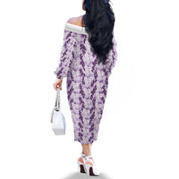 Hawaii Ti Leaf Maile Tuberose Lei Family Matching Off The Shoulder Long Sleeve Dress and Hawaiian Shirt With Hanalei Leaf Purple LT05 - Polynesian Pride